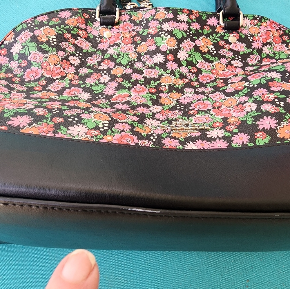Coach Black Floral Dome Satchel with Pink Orange & Green Accents - Picture 3 of 15